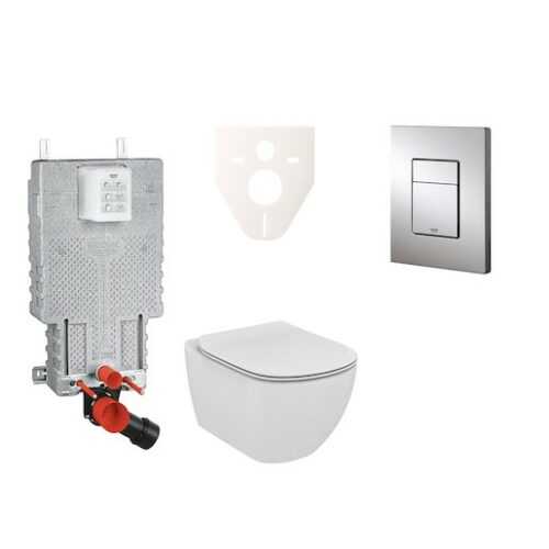 Závěsný set WC TESI Rimless + modul Grohe Uniset s tlačítkem Grohe Cosmo (chrom) 38643SET-KE Grohe